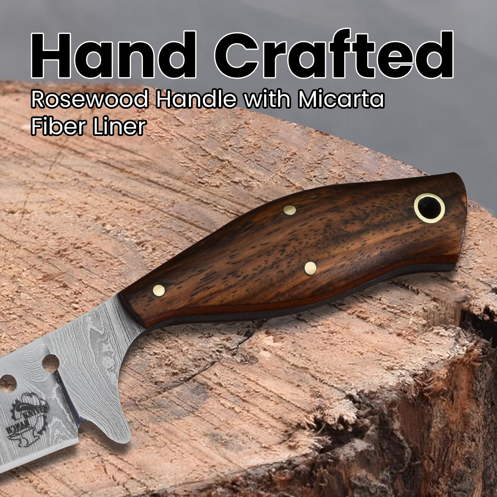 Knives Ranch Handmade High Carbon Damascus Steel Fixed Blade Knife – 6.25" Cowboy Ranch Knife with Rosewood Handle & Horizontal Carry Leather Sheath – Hunting, Bushcraft, Camping, Survival, Scout Car