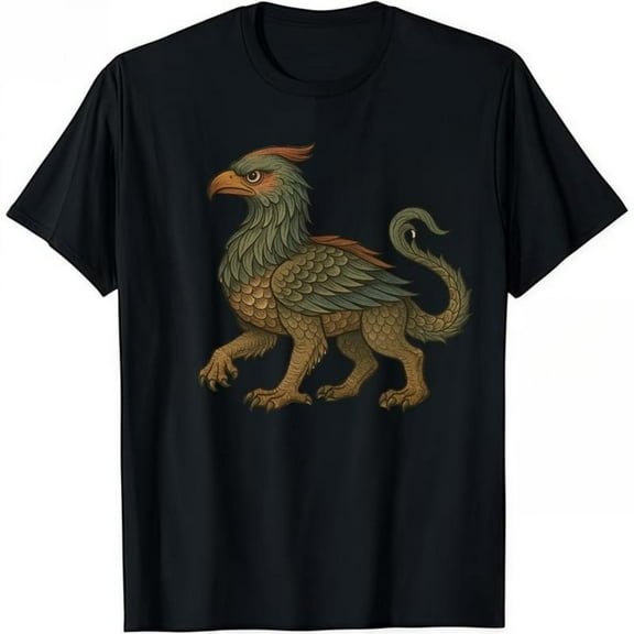 Griffin Guardian Graphic Tee, Soft Comfort T-Shirt for Men, Causal Streetwear Top，Round neck，Retro，cotton，black，S-5XL