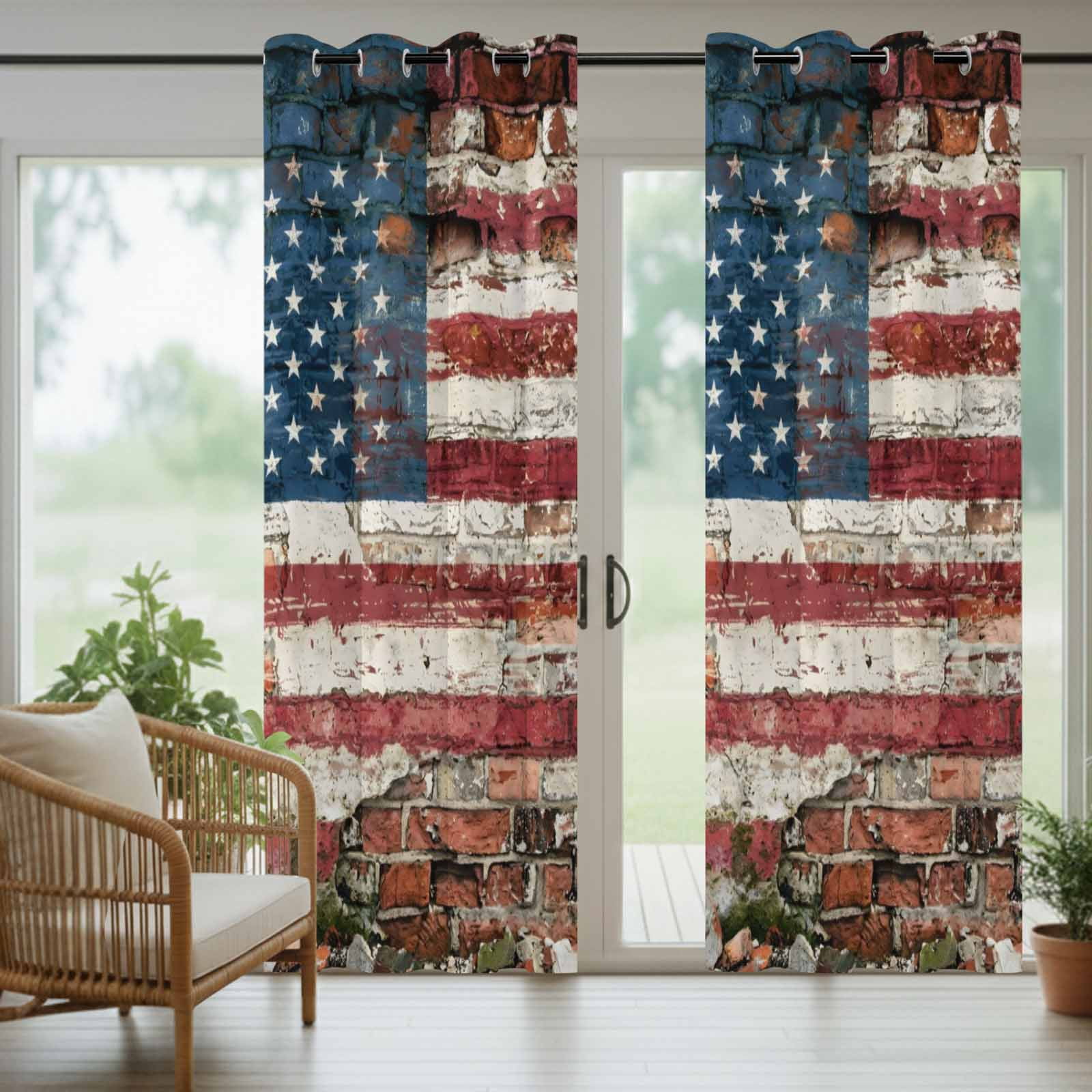 Independence Day Outdoor Curtains for Patio, Retro American Flag Star Brick Wall Stripes Sunshade Privacy Drapes Grommet Waterproof Outside Curtains for Porch/Cabana/Balcony 54"x 108", 1 Panel