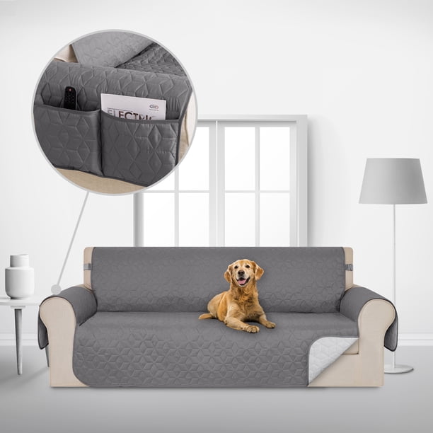 Deconovo Funda de sofá impermeable, 1 unidad, gris claro, 172 cm de ancho x 190 cm de largo, reversible, con 3 cojines, para mascotas y niños