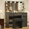 thumbnail image 5 of Vastcury Farmhouse Makeup Vanity Set with Large Mirror and Light, Brightness Adjustable, Dressing Desk with 3 Drawers for Bedroom, Black, 5 of 6