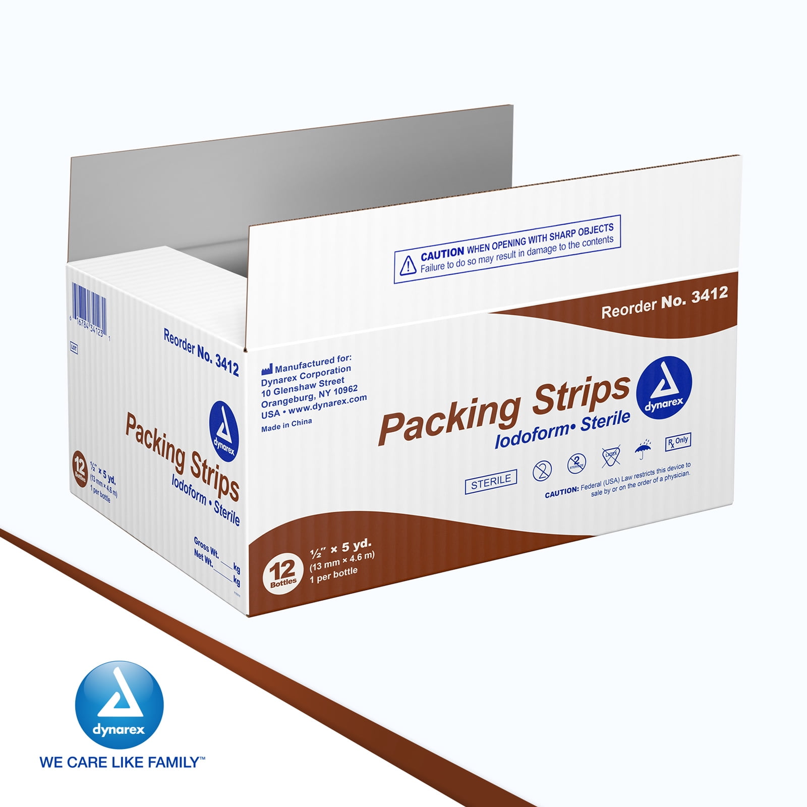 Dynarex Iodoform Packing Strip, Sterile Wound Care, 100% Cotton Woven Medical Packing Strip, Soft & Absorbent, 1/2” x 5 yd., 1 Case of 12 Packing Strip in Jars