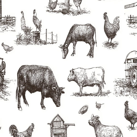 Peel and Stick Wallpaper seamless farm elements animals house tractor Vintage Wall Mural 23.6in x 9.8ft Self Adhesive Removable Wall Paper Renter Friendly Wallpaper for Bedroom Nursery
