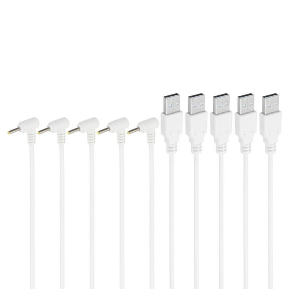 Uxcell 3Ft USB to DC 2.5x0.7mm Barrel Jack Power Cord, 5 Pcs 24AWG Wire Adapter Connector Charging Cord, White
