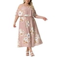 thumbnail image 4 of Agnes Orinda Women's Plus Size Floral Dresses Square Neck Adjustable Strap Cold Shoulder Summer Maxi Dress 1X Pink, 4 of 5