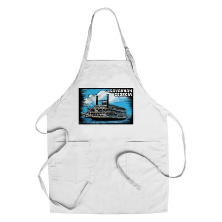 Paddle Wheeler - Savannah, Georgia - Paddle Wheeler Scratchboard - Lantern Press Artwork (Cotton/Polyester Chef's Apron)
