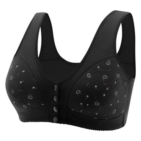 Crunowin Plus Size Bra for Women Wireless Front Button Closure  Soft Casual Comfort Daily Bras Black 52/120