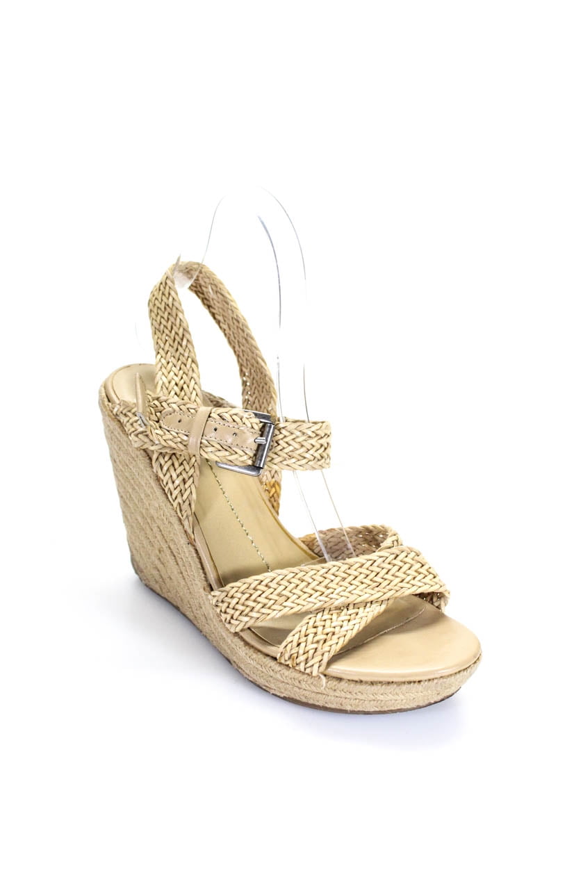 Pre-owned|Dolce Vita Womens Woven Straw Ankle Strap Wedge Sandals Tan Size 8