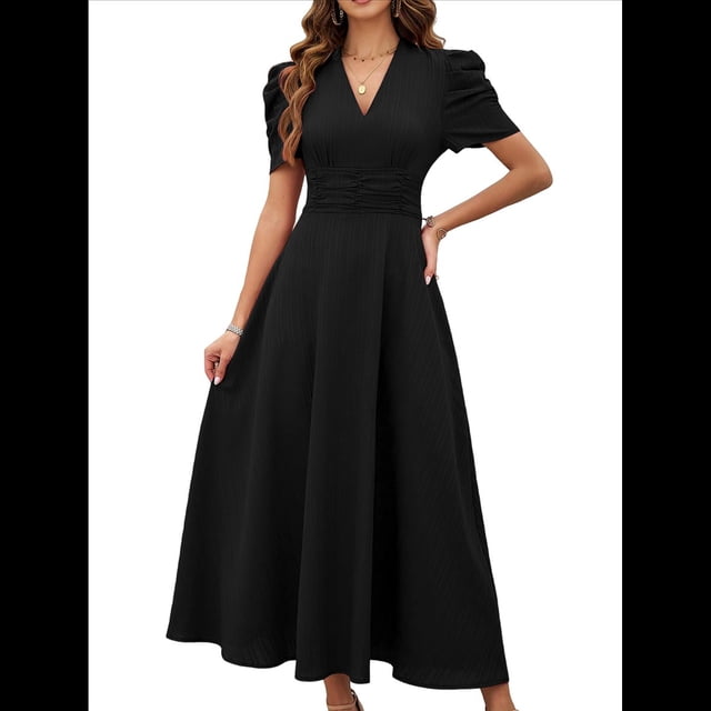 Vestido de Verano Elegante, Moderno e Informal con Escote en V y Corta para Mujer, Ideal para Vacaciones y Cócteles. Negro XL