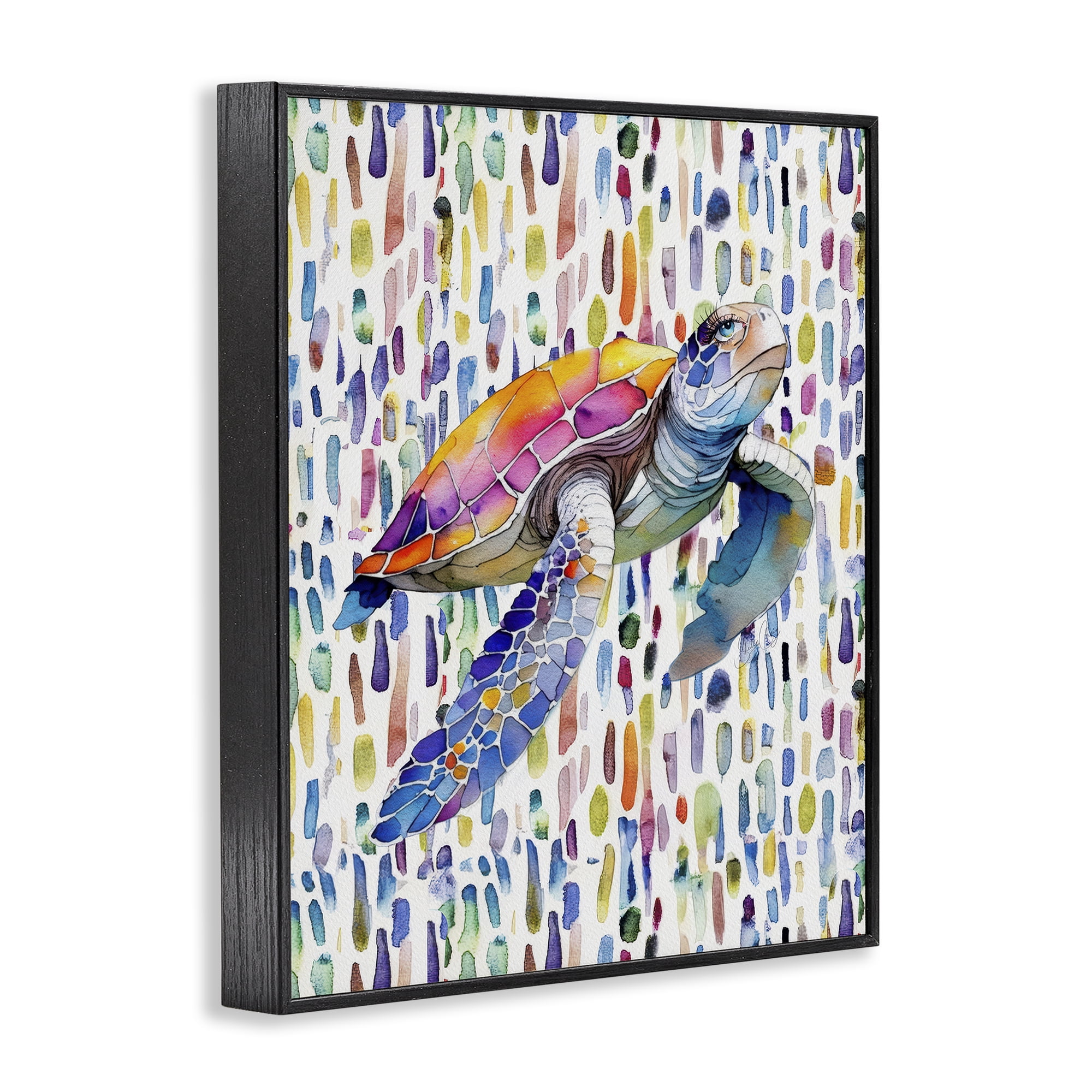 Stupell Industries Turtle on Colorful Dots Black Framed Giclee Art, design by Shelly Craig