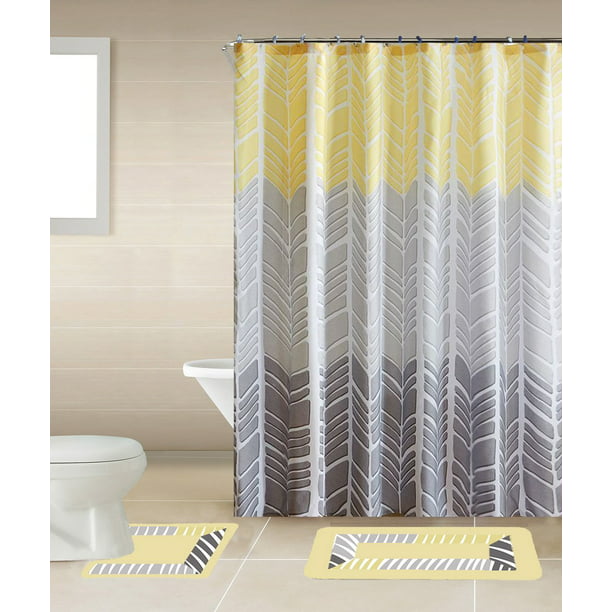 2 Non Slip Bath Mats Rugs Fabric Shower, Yellow And Grey Shower Curtain Sets