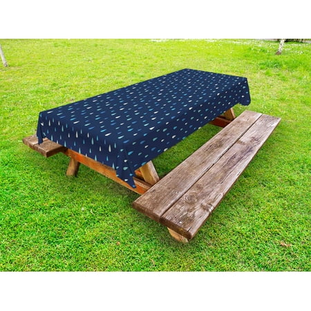 

Indigo Outdoor Tablecloth Cartoon Like Water Rain Drops on Dark Blue Backdrop Decorative Washable Fabric Picnic Tablecloth 58 X 104 Inches White Navy Blue Pale Blue and Turquoise by Ambesonne