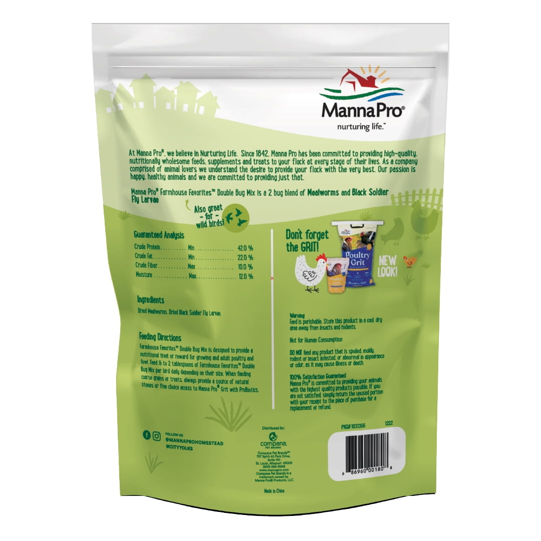 (2 pack) Manna Pro Farmhouse Favorites Chicken Treats - Double Bug Mix - 1 Bag - 2lb