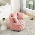 thumbnail image 3 of DEALTOPS Velvet Upholstered Swivel Chair for Living Room, with Button Tufted Design and Movable Wheels, Including 3 Pillows-Pink, 3 of 10