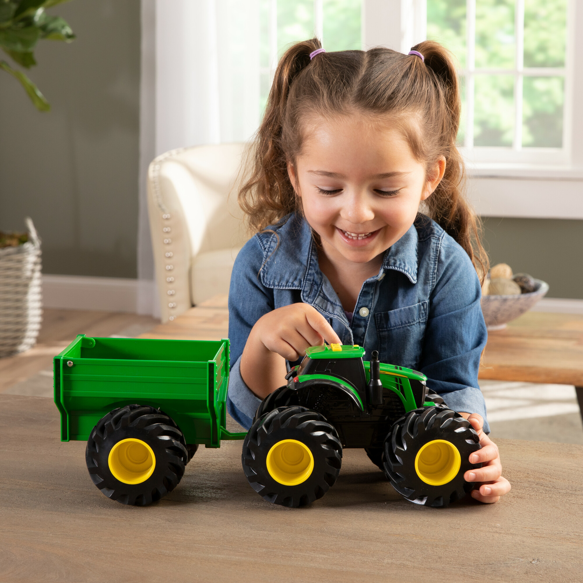 John Deere Monster Treads Lights & Sounds 8 inch Tractor with Wagon - image 3 of 9