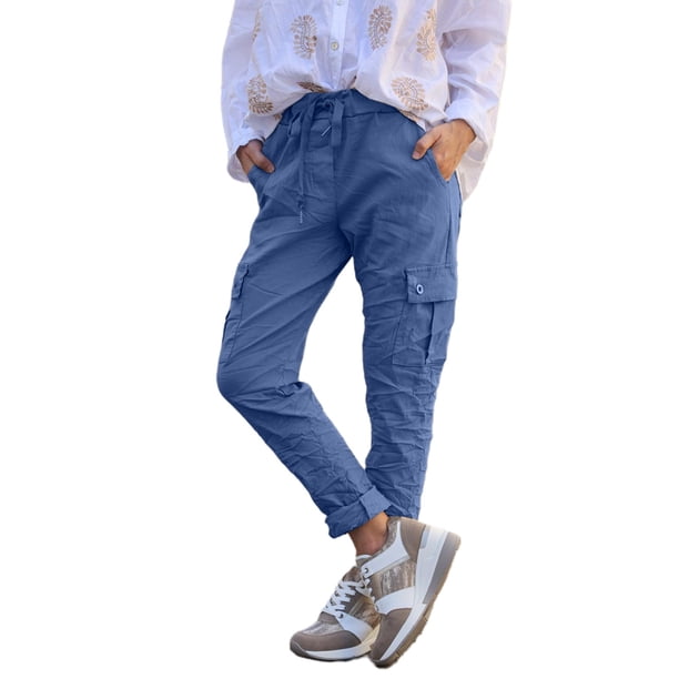 Gibobby Pantalones mujer invierno Pantalones casuales con botones y bolsillos de color sólido para mujer(Azul celeste,M)