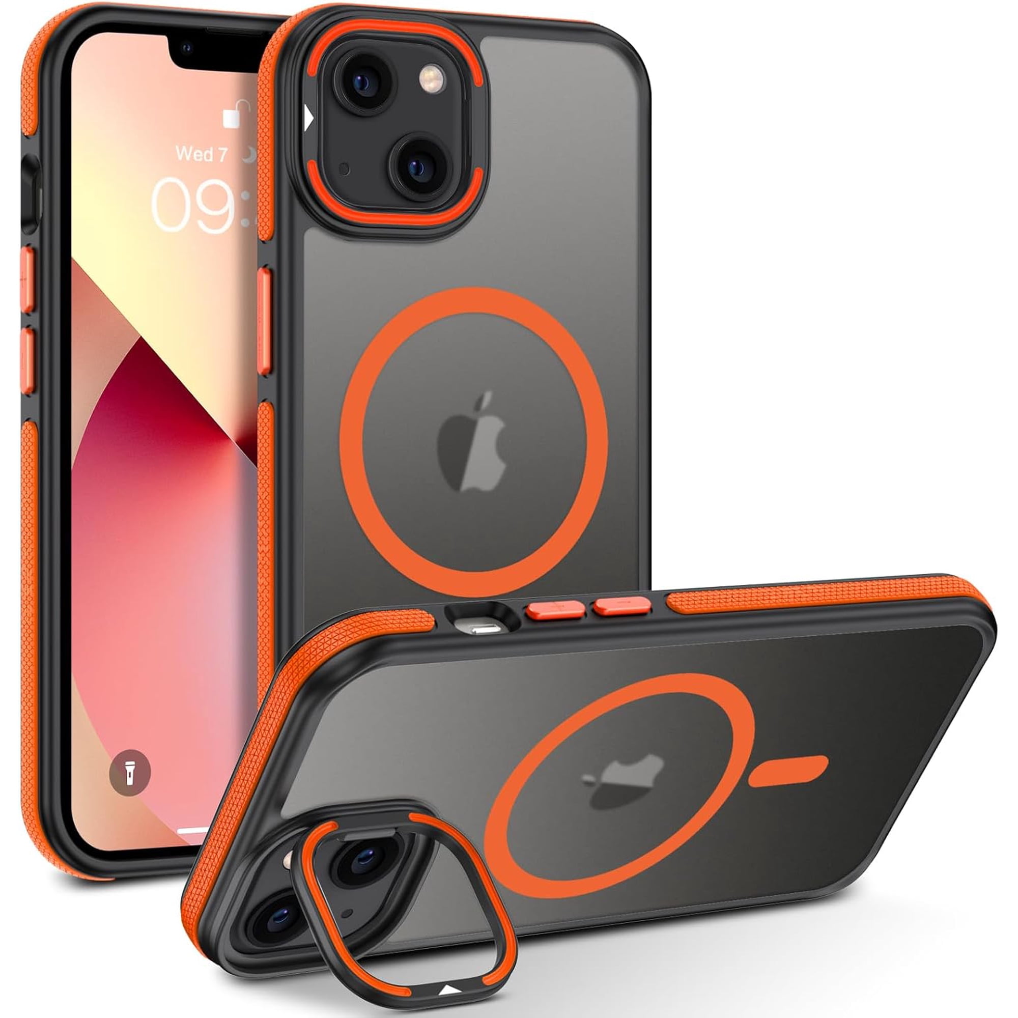Case for iPhone 13, iPhone 14 Case Magnetic[Compatible with Magsafe], Camera Stand Non Slip Matte Cover for iPhone 13 iPhone 14, Translucent Matte Shockproof Protective Slim Cover -Orange