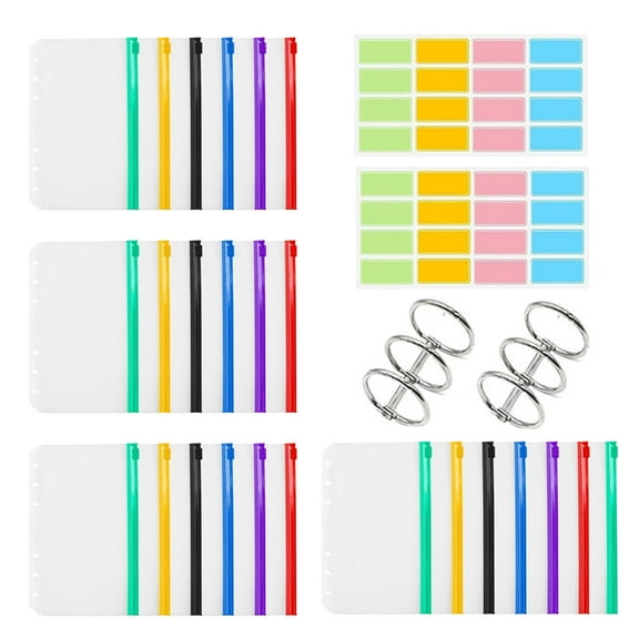 BYNNIX 25PCS Waterproof PVC Pouches Clear Notebook Binder Document Filing Bags with Zippers Folders and Three Rings Binders