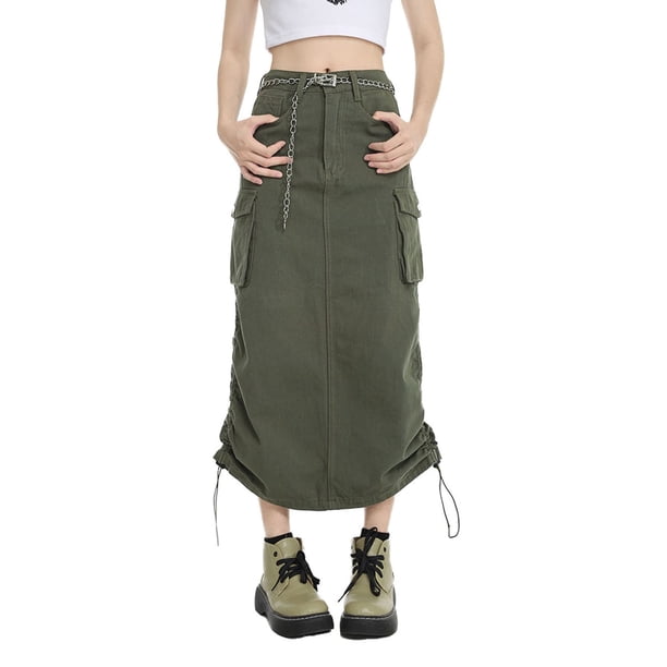 Txlixc Medias faldas de cuerda para mujeres, faldas de primavera, verano y otoño de color sólido con bolsillos largos Txlixc moda