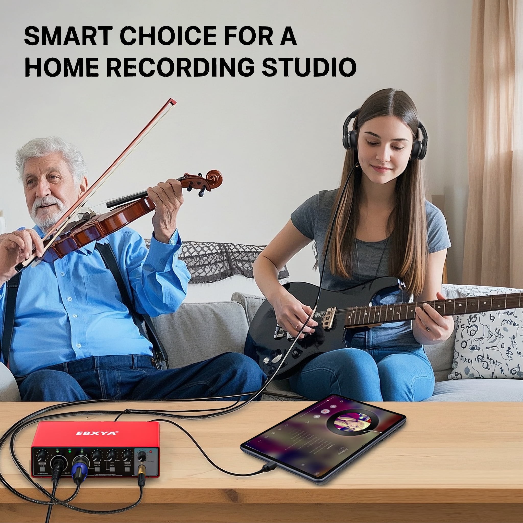 USB Audio Interface 2 In 2 Out, EBXYA Type C USB Sound Card with Included C Cable & USB-A to USB-B, Plug and Play Recording Interface for PC, Mac & Home Studio