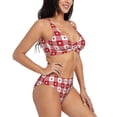 thumbnail image 2 of Wukai Red Plaid Daisy Women's Bikini Set Two Piece,wimsuit High Waisted V Neck Twist Front Adjustable Spaghetti Straps Bathing Suit-, 2 of 7