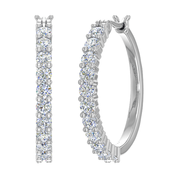 1 Carat Prong Set Round Diamond Hoop Earrings in 14K White Gold
