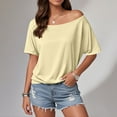 thumbnail image 2 of Women T Shirt Womens Summer Tops Loose Fit Trendy Women's Off Shoulder T Shirt Casual Solid Top For Everyday Wear Comfortable Style For Spring And Summer, 2 of 5