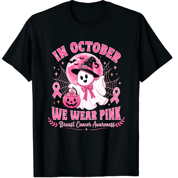 KeHetSoft Unisex Witch Ghost Breast Cancer Awareness Cotton Graphic T-Shirt