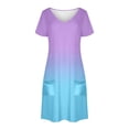 thumbnail image 2 of Daiosportswear Summer Two-Color Gradient Dresses for Women Loose V Neck Short Sleeve Casual T Shirt Dress Sundresses Swimsuit Coverup with Pockets,Women'S Short-Sleeved Dress Light Blue-E XL(XL), 2 of 7