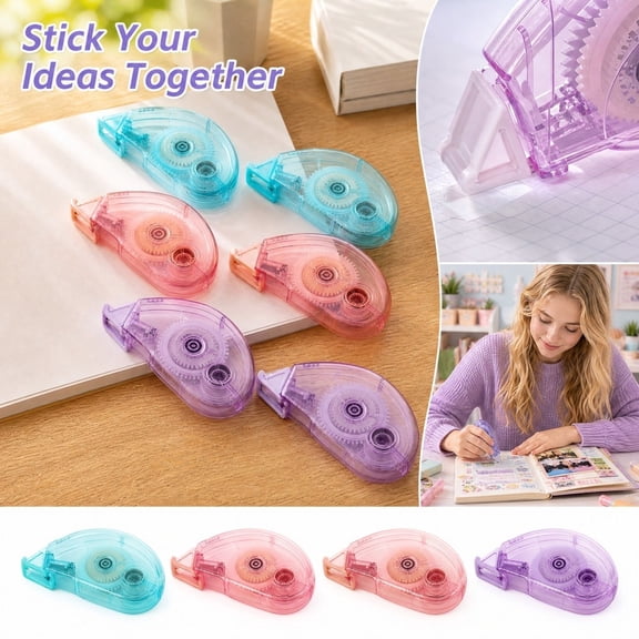 Correction Tape, Pastel Correction Tape Set, Smooth Glide Correction Tape, Compact Correction Tape, 6 Pack Translucent Correction Tools Measure 3.5X2 in for Everyday Writing Use