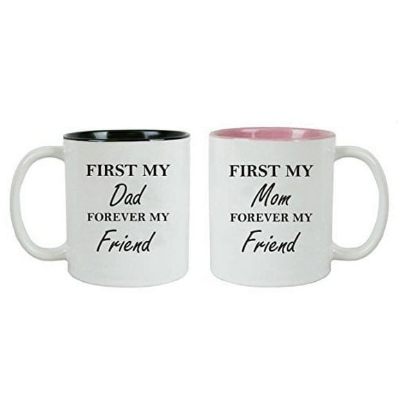 First My Dad/Mom Forever My Friend Ceramic Coffee Mugs Bundle - Gift for Expecting Grandpas, Grandmas for Dad, Grandpa, Grandma, Papa, Wife