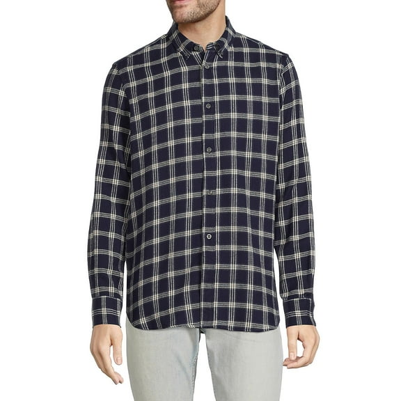 French Connection Men’s Checked Button Down Shirt, Navy Gray, X-Large
