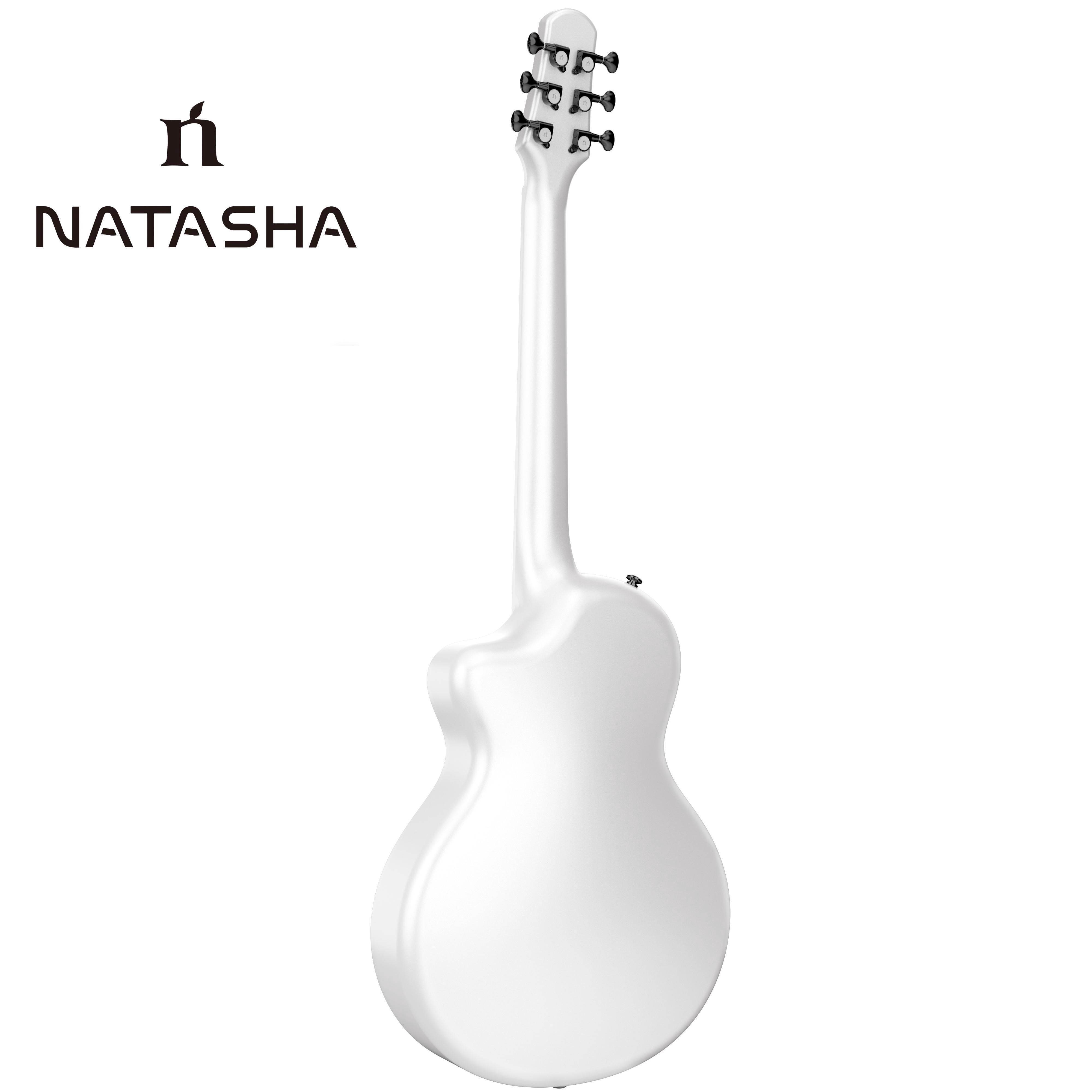 Natasha Solar System Asteroid Carbon Fiber White 38-inch Folk Guitar. Premium guitar case and fretboard cleaning cloth.