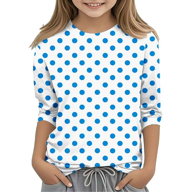 SERTG Hauts Mignons pour Enfant Printemps Automne Été Manches 3/4 Col Rond T-Shirt Mignon pour Sortir Mode Imprimé Manches Mi-Longues Tenues 3-12 Ans (Bleu5,7 Ans)