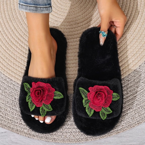 Fuzzy Slippers Ofreoo Women's Fashion Casual Winter Home Indoor Cotton Slippers