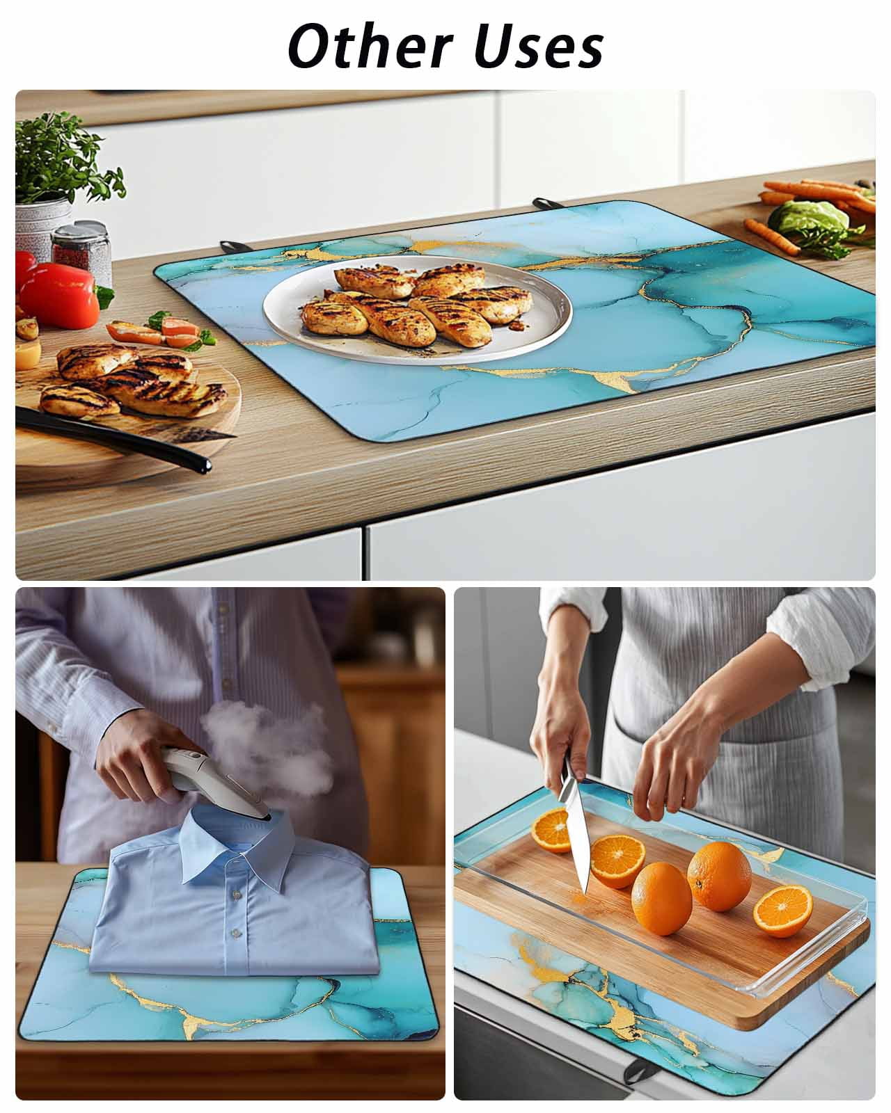 Stove Top Covers for Electric Stove, Teal Marble Glass Stovetop Cover Protector, Modern Ink Painting Luxury Modern Art Induction Cooktop Protector Oven Mat for Kitchen Countertop 24"x21"