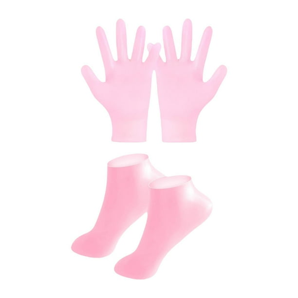 Juego de guantes y calcetines de silicona para manos y pies, lavables, portátiles y suaves para uso diario. Rosa
