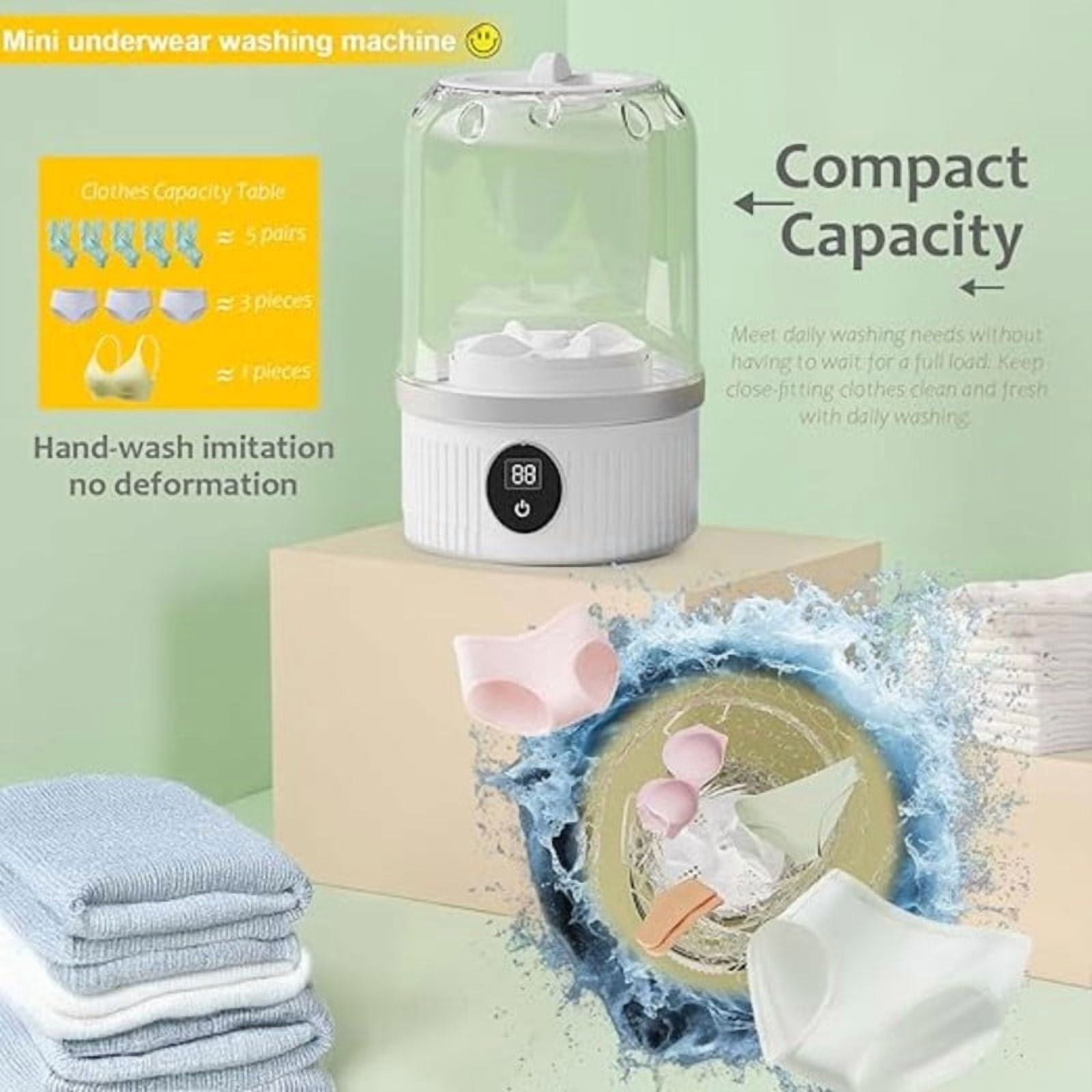 OFEFE Portable Mini Washing Machine - 2025 Upgraded Underwear Washer with Ultrasonic Cleaning, Rechargeable Cordless Laundry Cup for Bra, Socks, Delicates (Fully Automatic)