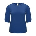 thumbnail image 2 of RYRJJ Womens Puff Half Sleeve Tops Dressy Casual Loose Fit Shirts Trendy Summer Crewneck Keyhole Back Tunic Blouse Office Work T-Shirt(Blue,3XL), 2 of 9