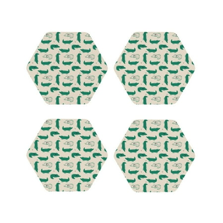 

KLL Drink Coasters Set Hexagon of 4 PU Leather Absorbent Coasters Set Decorative Coffee Cup Coasters Housewarming Gift for Home Decor-Cartoon Crocodile