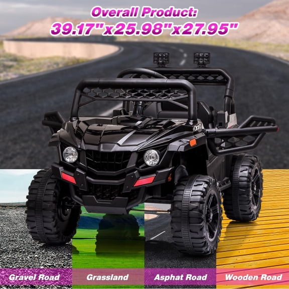 Rugerasy Ride On Electric Vehicle with Remote Control, 390W Double Motors, Ride On Car Truck with Led Lights, Storage Bin,Parental Remote Control,Black