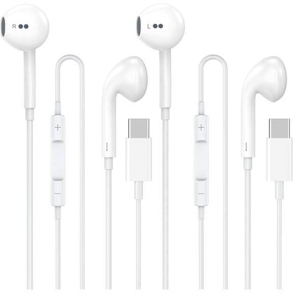 2 Pack USB C Headphones for iPhone 17 16 15, Wired Headphones USB C with with Microphone & Remote Control Noise Cancelling for iPhone 17 16 15 Pro Max, iPad Pro, Galaxy S25 S24 S23 Ultra, Pixel 9 8 7