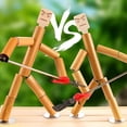 thumbnail image 2 of Bamboo Man Battle Toy with Random Weapon PK Table Funny Natural Bamboo Rope Controlled Fighter Board Game Funny Birthday Gift, 2 of 7
