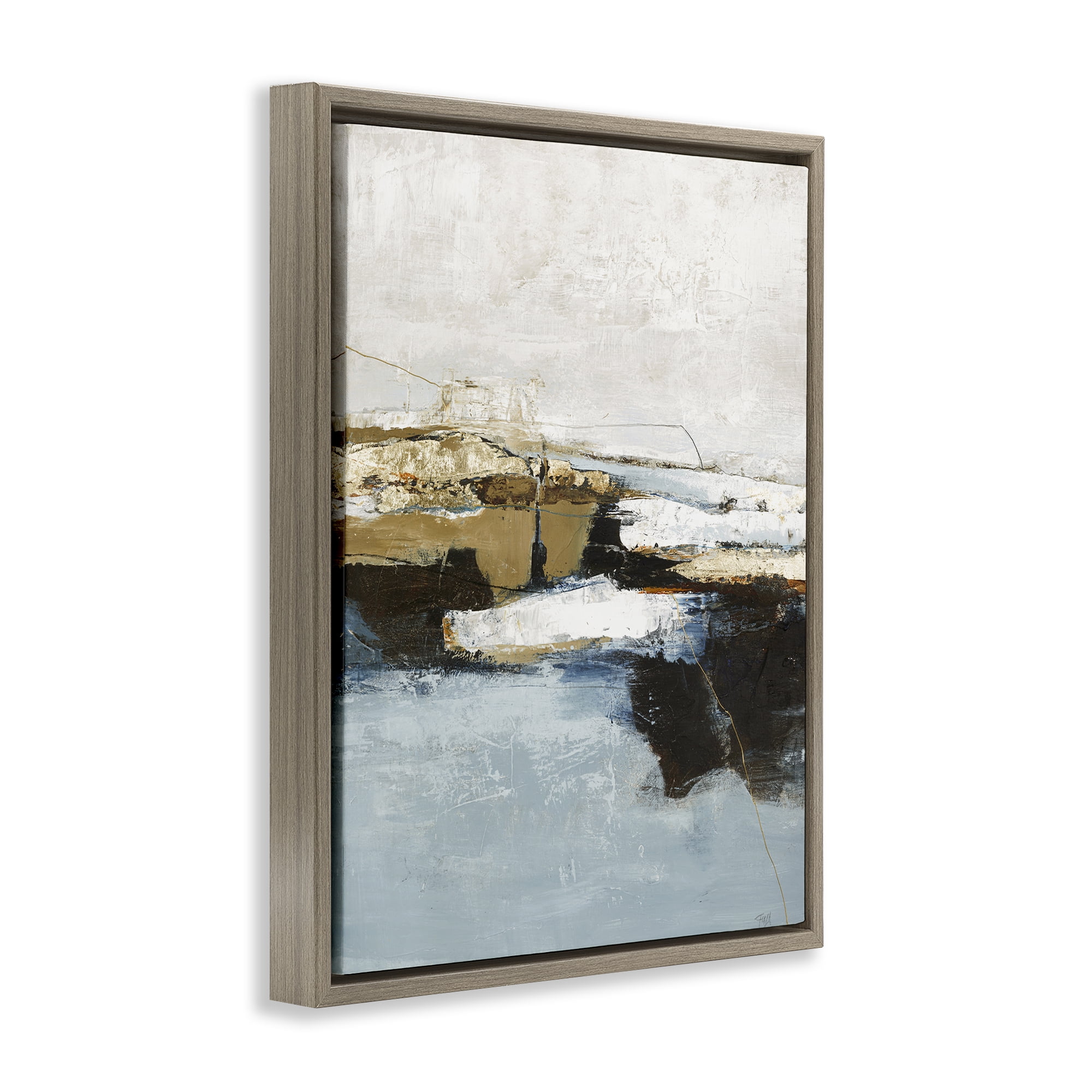 Stupell Industries Rustic Paint Nautical Design Abstract Painting Brown Floater Framed Canvas Art Print Wall Art, 17 x 21