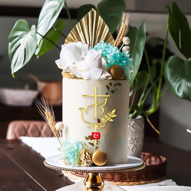 Decoración de tarta con forma de cruz de paloma, inserción de tarjeta acrílica sencilla para primera comunión