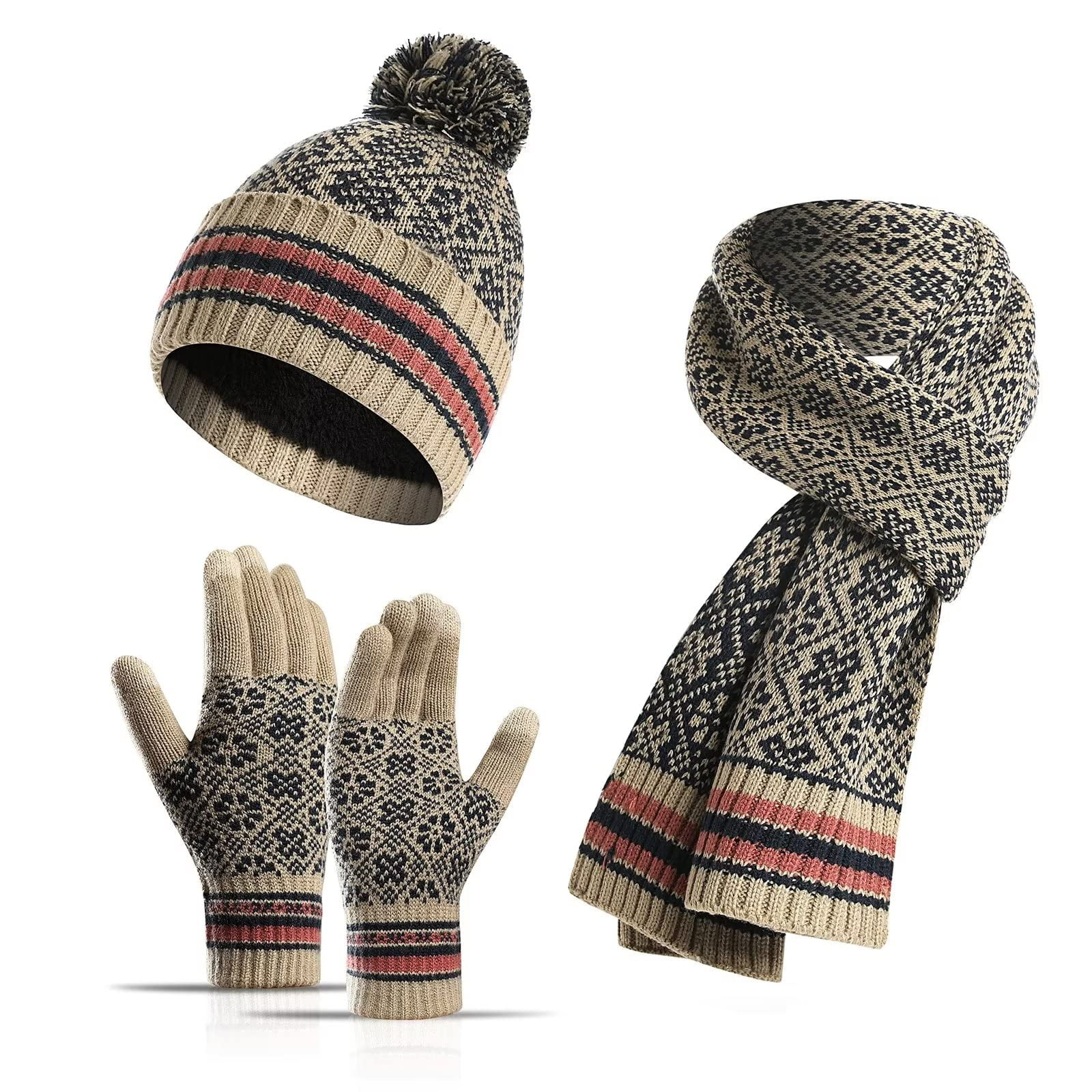 Winter Beanie Hat Scarf Touchscreen Gloves Set for Men and Women –