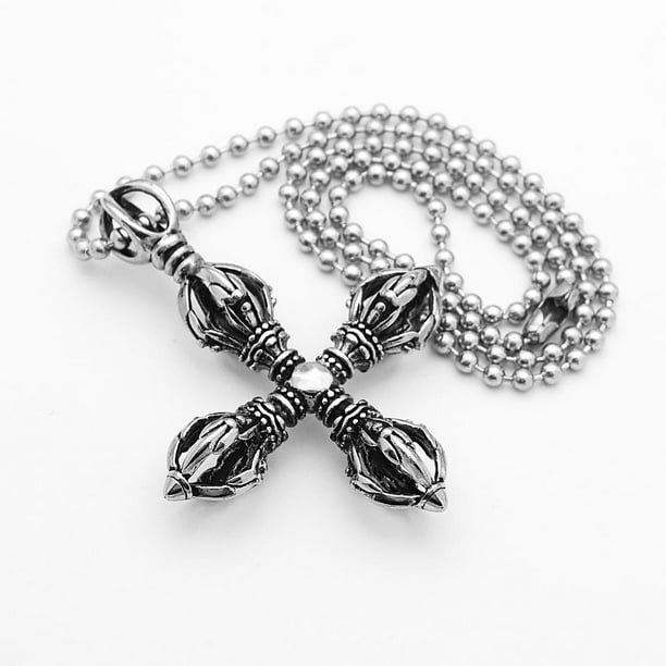 Charm Colgante de acero Inoxidable Yinane Cruz Vajra Maja Talismán Collar Oración amulèto Plata