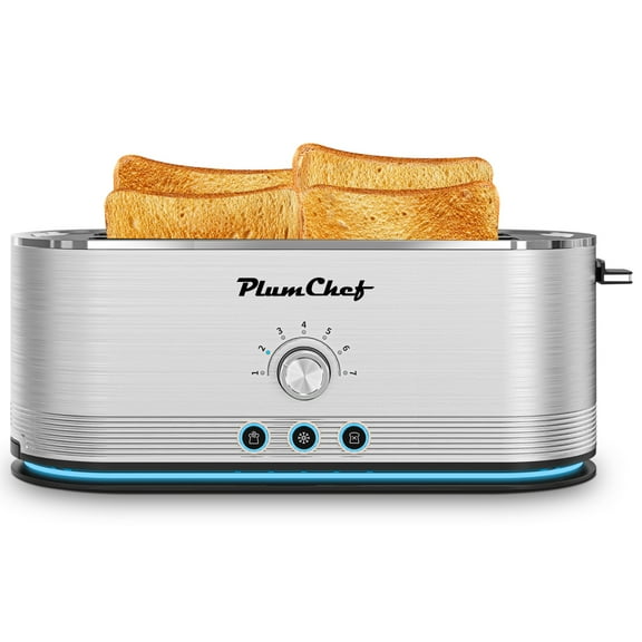4-Slice Stainless Steel Toaster, 7 Browning Settings, Extra Wide Long Slot,Defrost/Reheat, Removable Crumb Tray