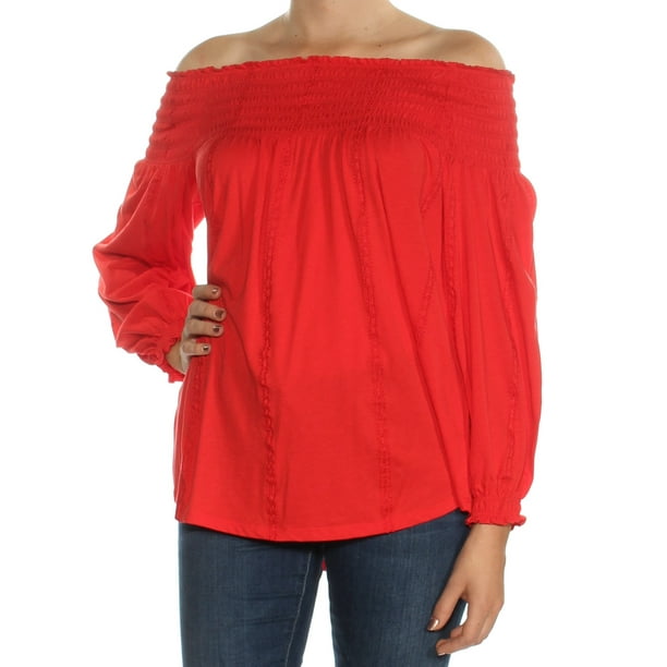 Ralph Lauren - Ralph Lauren Womens Red Long Sleeve Off Shoulder Top ...