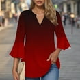 thumbnail image 2 of fatyb Tops for Women 3/4 Length Bell Sleeve V Neck Blouses Gradient Color Loose Womens Dressy Tshirts, 2 of 6